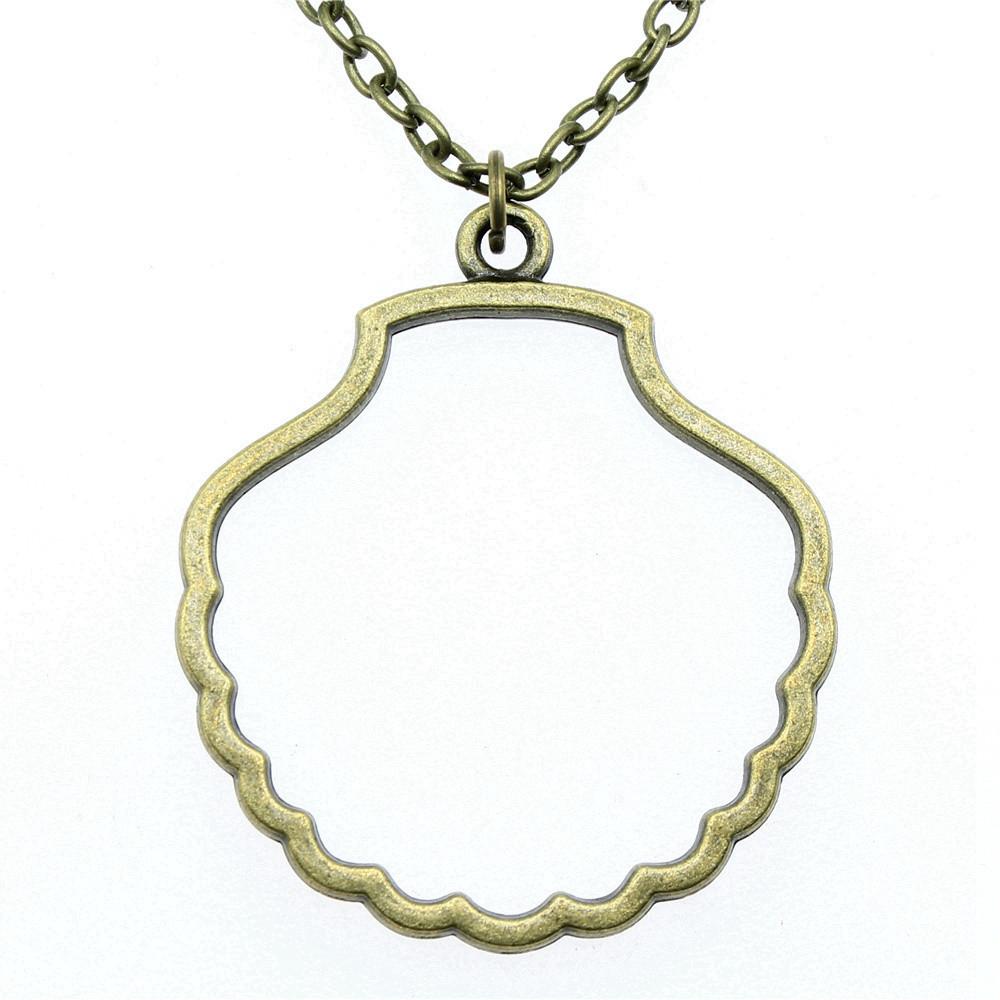 Openwork Resin Photo Frame Geometric Keys Pendant Antique Bronze Silver Metal Friend Collar Necklace