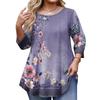 Top Moda da Donna Stampa Floreale Taglie Forti Manica 3/4 Orlo Arrotondato Girocollo