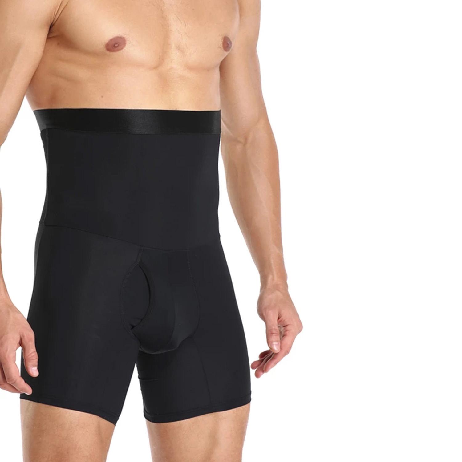 

Мужские длинные трусы-боксеры, шорты, дышащее утягивающее белье с высокой талией, утягивающее нижнее белье, бесшовные мужские трусы с противоскользящими полосками L чёрный