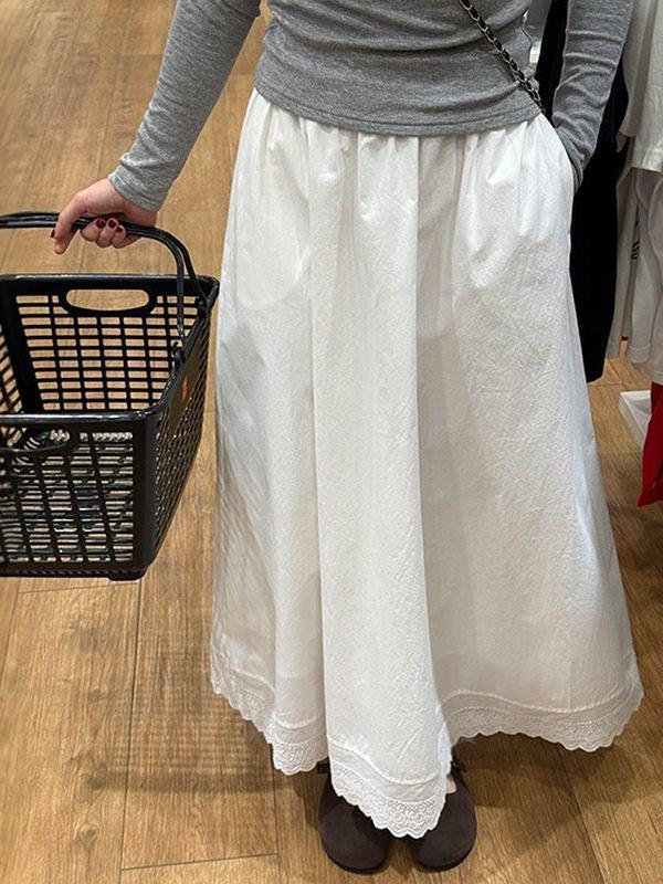 Plus Size Women s White Lace Trim A-line Midi Skirt M белый