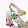 Johnature Women's Summer Shoes Genuine Leather Painted Retro Contrast Comfortable High Heeled Sandals