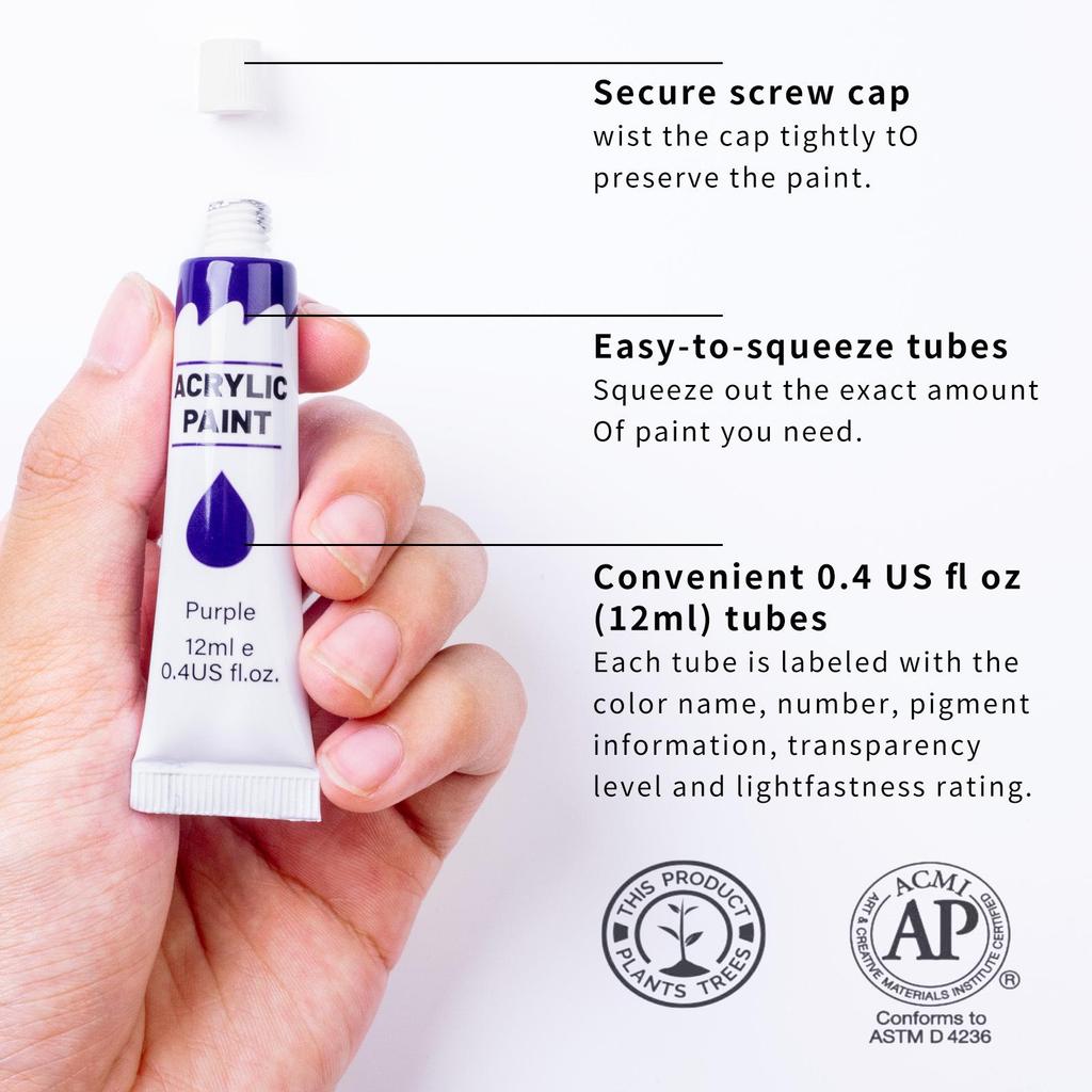 24-Color Acrylic Paint Set, 12ml Tubes, Waterproof & Sunscreen, for Fine Art & DIY