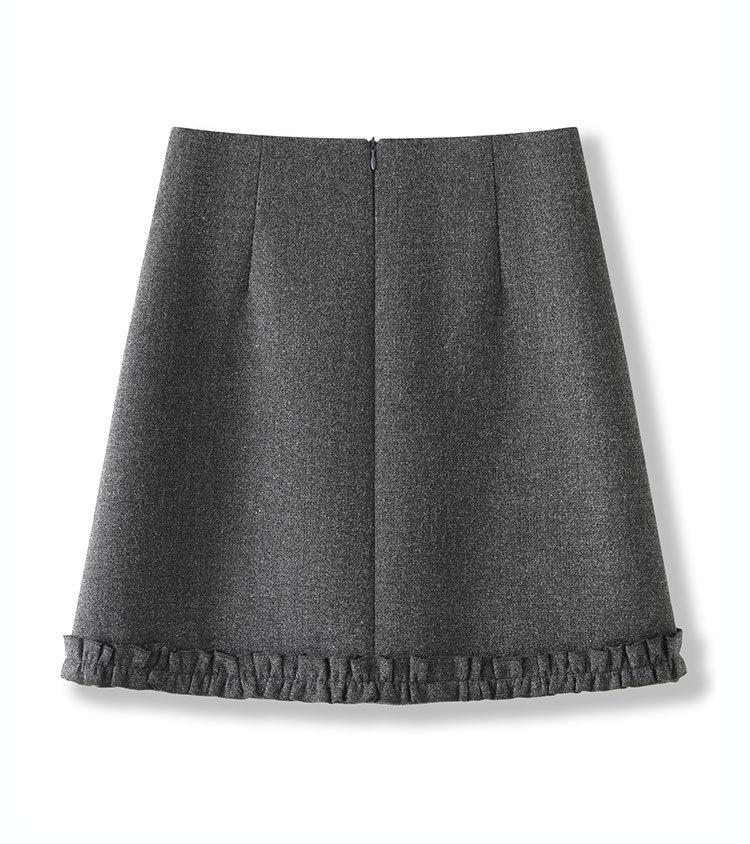 2026 Winter Women's Gray A-Line Skirt: High-Waisted, Slimming, Lace-Pleated Short Skirt for Petites