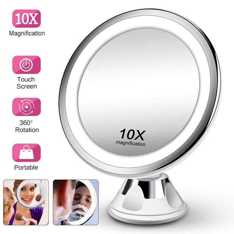 Дневной свет светодиодные 10X Увеличивающий Макияж Зеркало 360 Вращения Большой освещенный Путешествия Зеркало Dimmable Light  – купить по низким ценам в интернет-магазине Joom