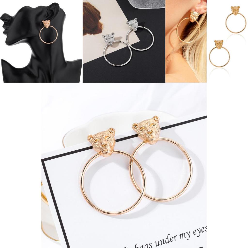 Fashion Leopard Head Geometric Alloy Earrings Trendy Metal Jewelry For Women