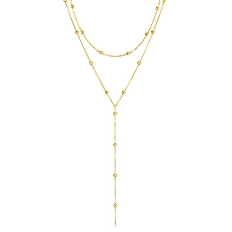 Elegant Geometric Tassels Layered Necklace Charming Gold/Silver Bead Necklace with Tassels For Casual And Romance Outfit