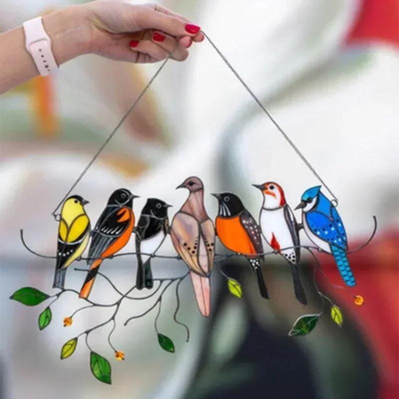 Home Fashion Decoration Creative Multicolor Metal Acrylic Panel Window Wall Hangings Birds Stained Glass Suncatcher Crafts
