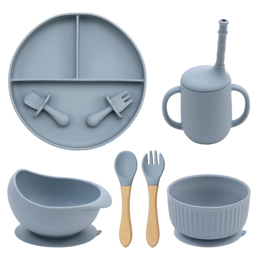 Wholesale Baby Weaning Feeding Solid Food Plate Bowl Set Non-Slip Suction Dishes Drinking Cup Fork Spoon Children's Tableware