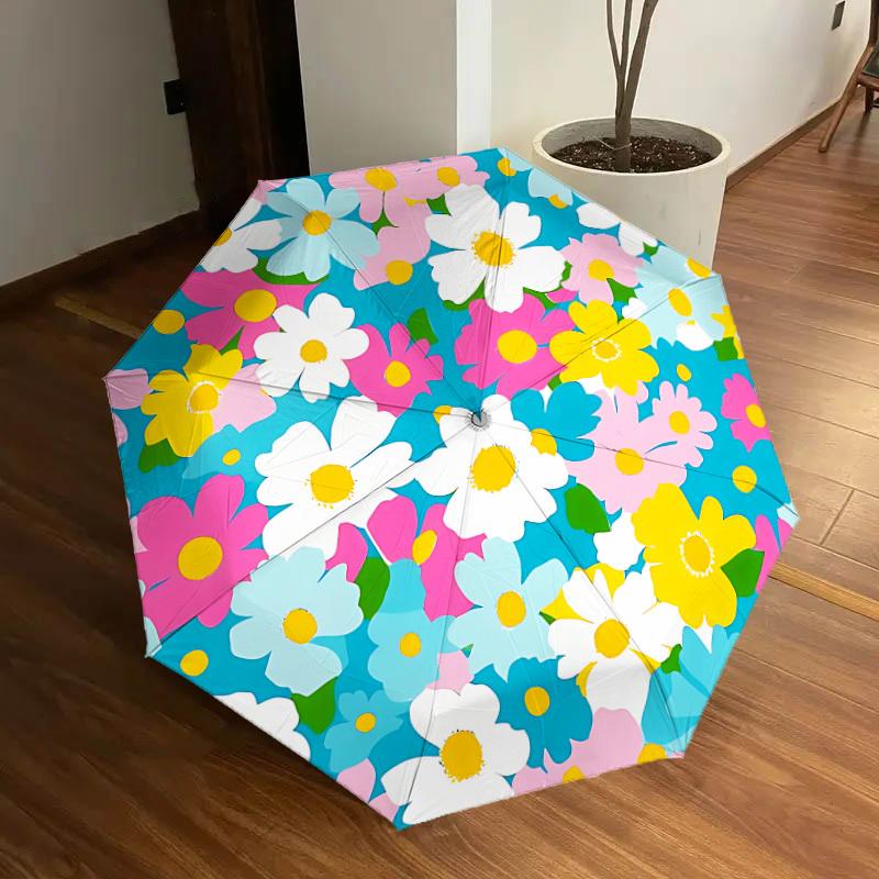 

1pc Floral Pattern Automatic Umbrella Durable Iron Frame & Plastic Handle, Gift for Men & Women, Sturdy Construction yy250905160