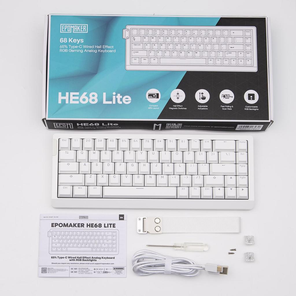 EPOMAKER HE68 Lite Hall Effect Magnetic Gaming Keyboard with 8000Hz Polling Rate & 128K Scan Rate, 0.01mm Adjustable Triggers, 0.125ms Latency,