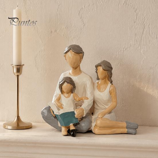 Warm Family Reading Decor Figurine Resin Statue, Abstract Faceless Parent Child Sculpture, Hand-Painted Minimalist Thoughtful Christmas Gift