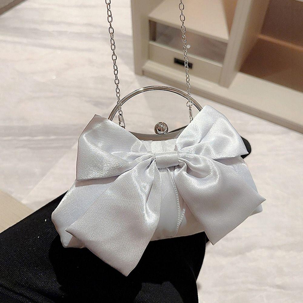 Luxury Gold Bright Silk Bowknot Evening Bag Chain Banquet Clutch Handbags Women Female