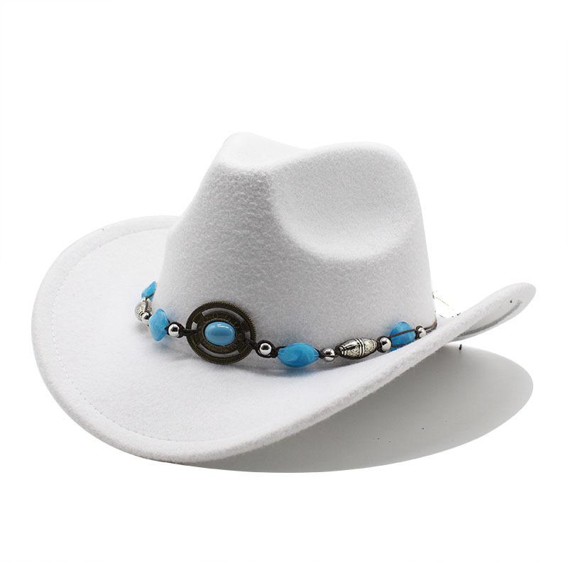 Men'S And Women'S Felt Hats Upturned Edge Jazz Hats British Retro Ethnic Style Tibetan Western Cowboy Hats Top Hats