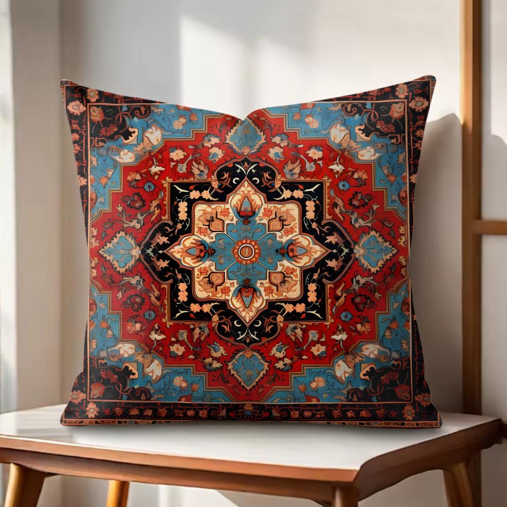 Persian Rug Pattern Cushion Cover Natural Linen Organic Fabric DoubleSided Printing Couch Pillow Covers Home Decor