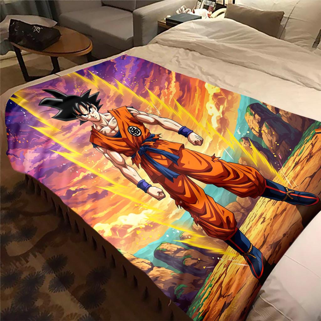 1 Stück Son Goku Druck Flanelldecke, Hohe Qualität für alle Jahreszeiten, Heimdekoration, Wärme und Komfort, Perfekt für Weihnachtsgeschenke