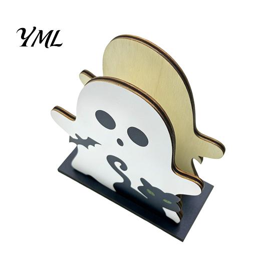 Halloween Party Table Decor Ghost Wooden Napkin Holder, Cute Paper Towel Decorative Festive Holiday Kitchen Storage Stand, Freestanding Tissue