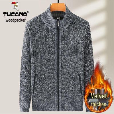 Woodpecker Herren Plus Samt Dicke Strickjacke für Senioren - Herbst Winter Strickware