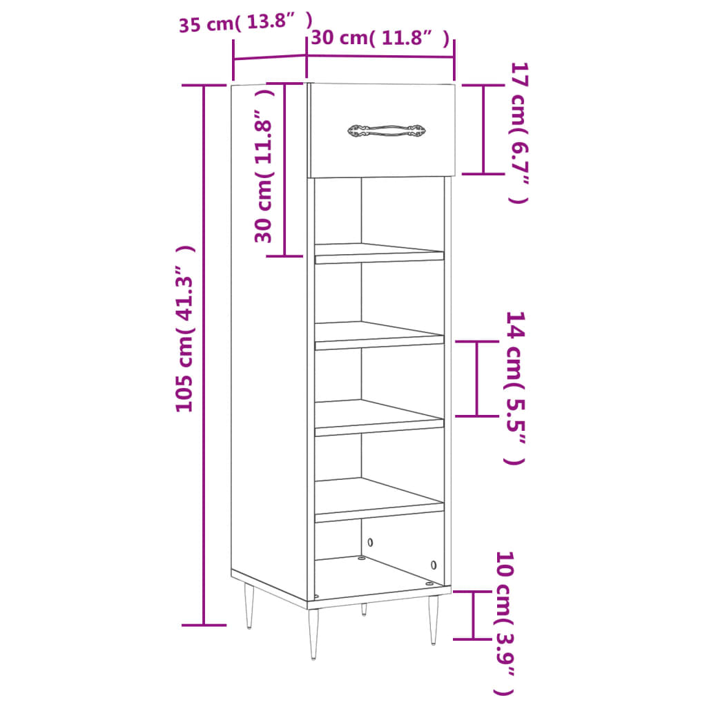 Shoe Cabinet Brown Oak Effect 30 x 35 x 105 cm Particleboard
