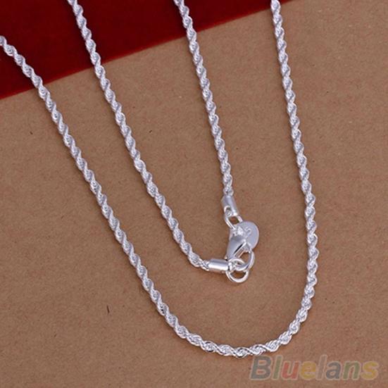 16/18/20/22/24 inch Women Silver Plated 2mm Twisted Necklace Chain No Pendant
