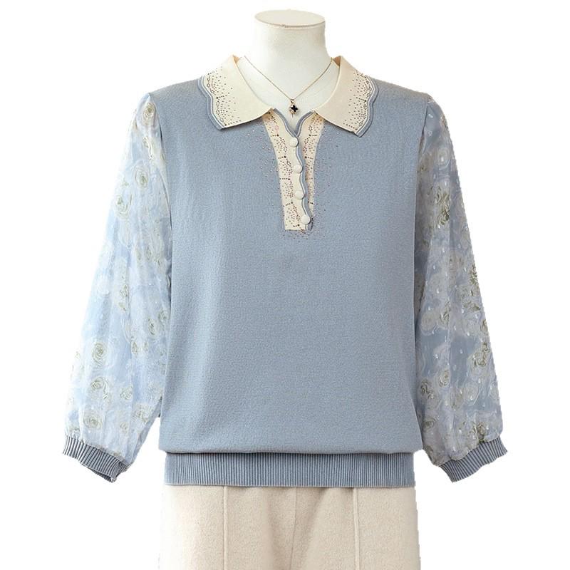 Spring Arrival: Loose Lapel Knit Top for Middle-Aged & Elderly Women – Lightweight, Stylish T-Shirt for Spring/Summer