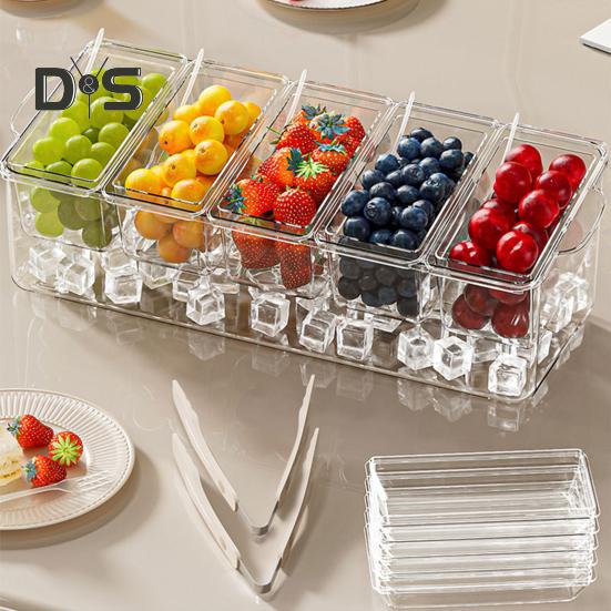 Fruit Serving Tray Food Storage Box with 5 Compartments Large Capacity BPA Free Transparent Multipurpose Fruit Salad Box