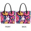  Cute Bunny Floral Pattern Tote Bag Fashion Lightweight Casual Shopping Shoulder Bag Daily Use Handbag for Women