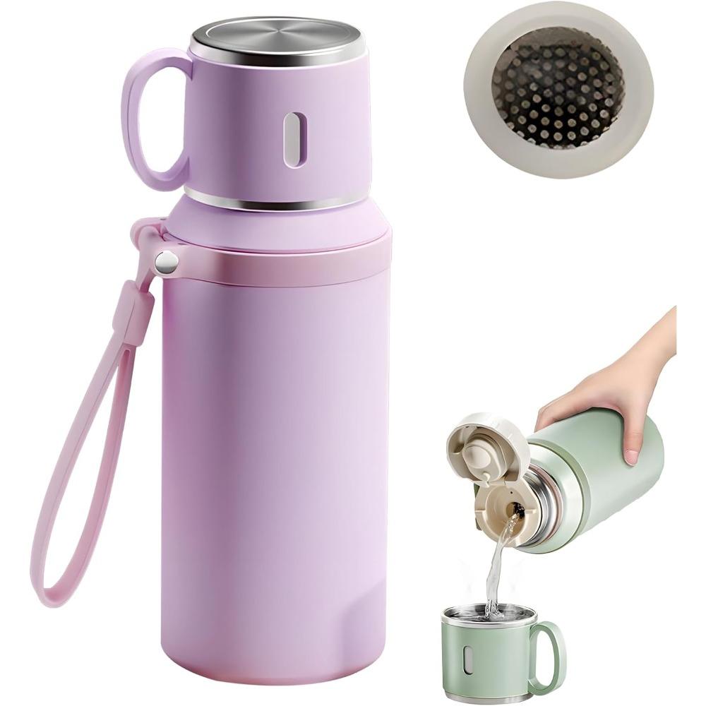 Stainless steel vacuum insulated bottle with lid, 2-in-1 stainless steel insulated cup with handle, leak-proof, large capacity.
