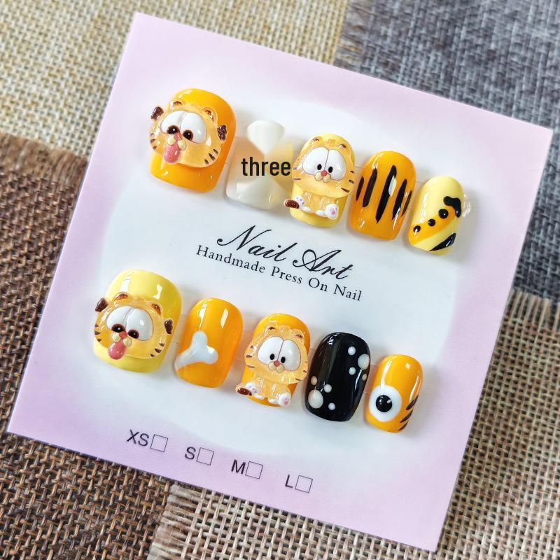 Garfield 3D Cat Nail Art: Handmade, Hand-Painted, Reusable, Removable Stickers