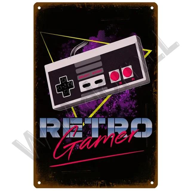 Vintage Tin Sign  Funny Gamer At Work Metal Signs for Home Club Game Room Man Cave  Retro Wall Decor