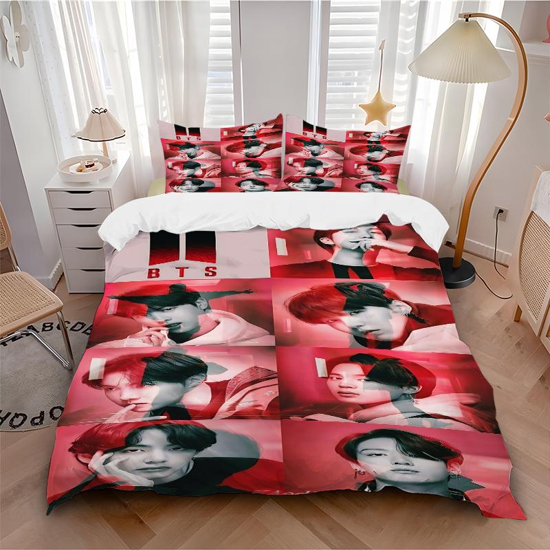 3Pcs Bts Aesthetic Bedding Set Soft Fabric Duvet Cover Pillowcases Home Christmas Xmas Halloween Gift 1 Duvet Cover 2 Pillowcase N1252