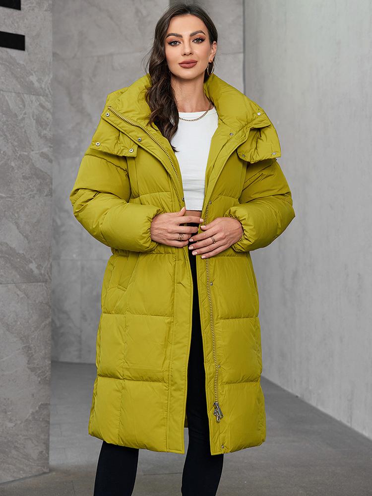 Cinemore Women's Jacket Long Fashion Grace Women Winter Down Jackets Zipper Pocket with Belt Parka High Quality Outwear 9110