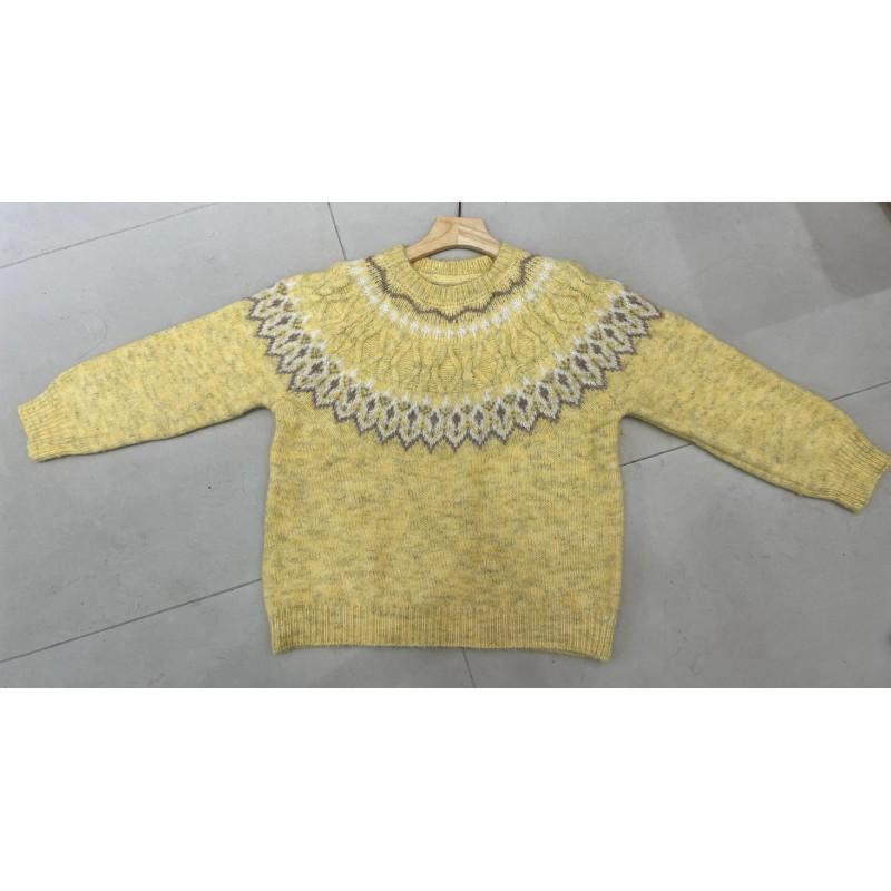 Womens Oversized Crewneck Knit Sweater With Fair Isle Colorblock Soft Acrylic Blend Loose Fit Winter