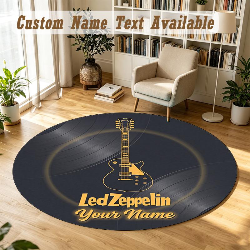 Round Rug Custom NameLed Zeppelin Pattern Non Slip Carpet Home Floor Decor