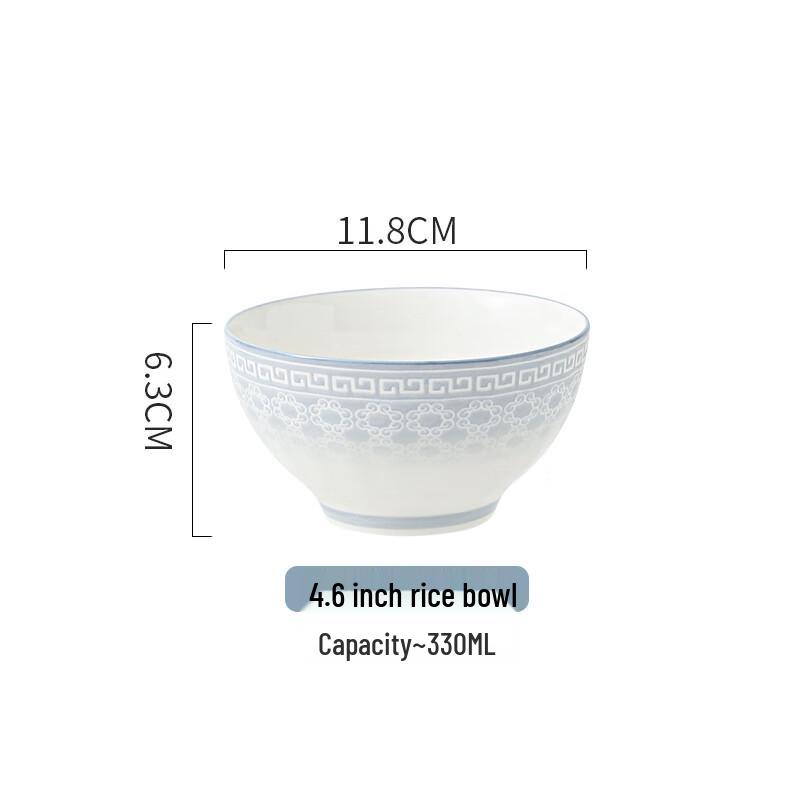 Linyen Chinese Style Underglaze Ceramic Rice Bowl Set