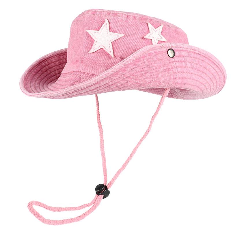 Roze Bucket Hat Dames Zomer Panama Zonnehoeden Buiten Vrouw Bob Man Ster Katoen Visser Zonnebescherming Pet Strand Zonnehoed About 58cm