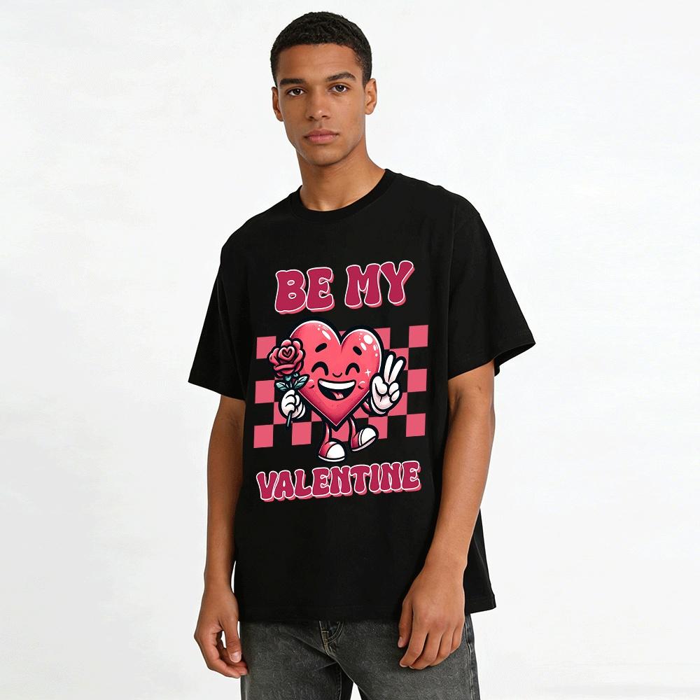 Be My Valentine Cute Heart Rose Peace Sign Graphic Tee Pure cotton T-shirt