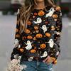Women's Casual Neck Long Sleeve Raglan Halloween Print Sweatshirt