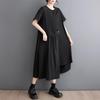 short sleeve Plus size Black cotton vintage new in dresses for women casual loose long summer dress
