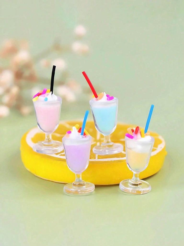 4 pieces of random color straw miniature simulated cream ice cream, miniature food scene props