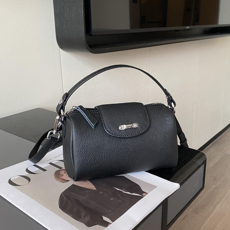 Cowhide Versatile Women's Bag One Shoulder Crossbody Change Stylish Simple Practical Soft Leather Round Barrel Pillow Bag