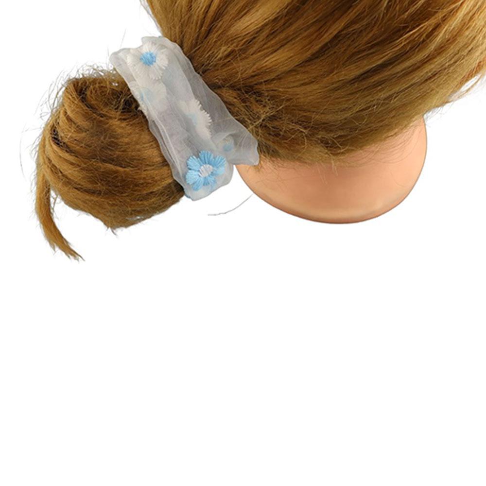 Hair Band Korean Ponytail Holder Flowers Embroidery Gauze Scrunchie Hair Tie Rubber Band Hair Rope