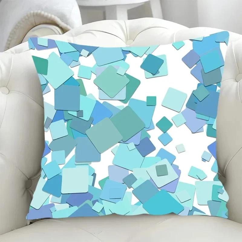 Luxuriöser Kissenbezug für Wohnzimmer und Sofa, blau-geometrisches Streifenmuster