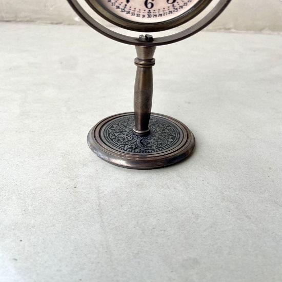 Classic Small Nautical Retro Brass Table Round Clock, Pole Stand