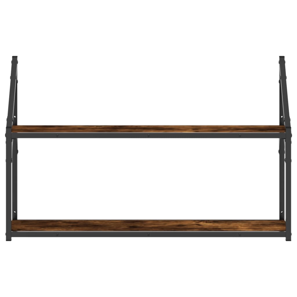 Wall Shelf with 2 Shelves Smoked Oak Finish 80 X 21 X 51 Cm Wood Based Material