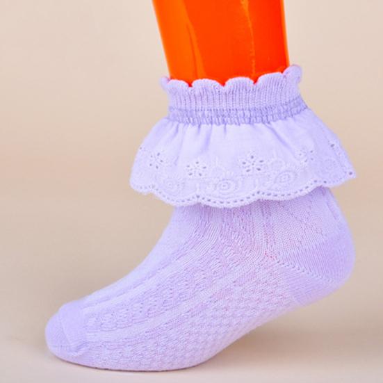 Kids Girls Fashion Solid Color Lace Trim Breathable Mesh Short Cotton Socks