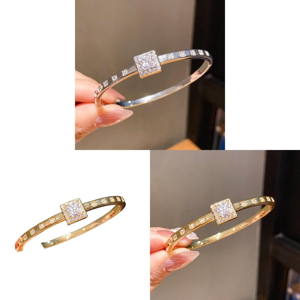 Gold Plated Zircon Square Bracelet With Geometric Design For Elegant Women