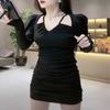 Dress women's spring and autumn 2026 new design pleated sexy skirt V-neck pure desire Spice Girl hip skirt