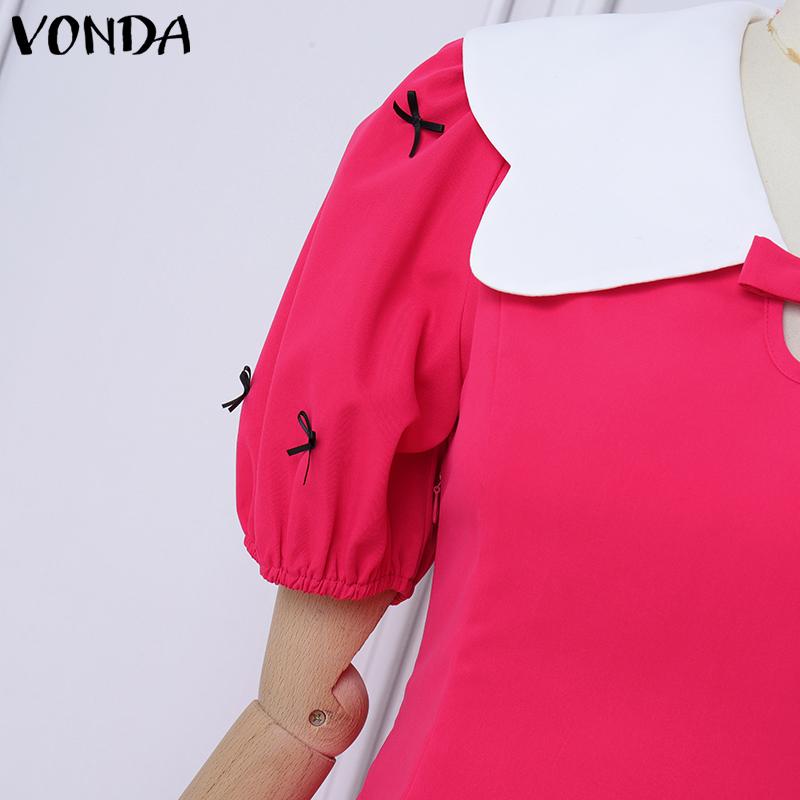 VONDA Dámské letní šaty s kontrastní barvou klopy, vázáním na uzel, s krátkým rukávem