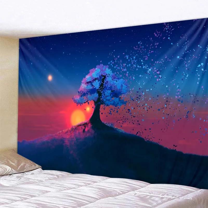 Printed Tapestry Fantasy Starry Sky Tree Landscape Wall Hanging Living Room Bedroom Background  Beautiful