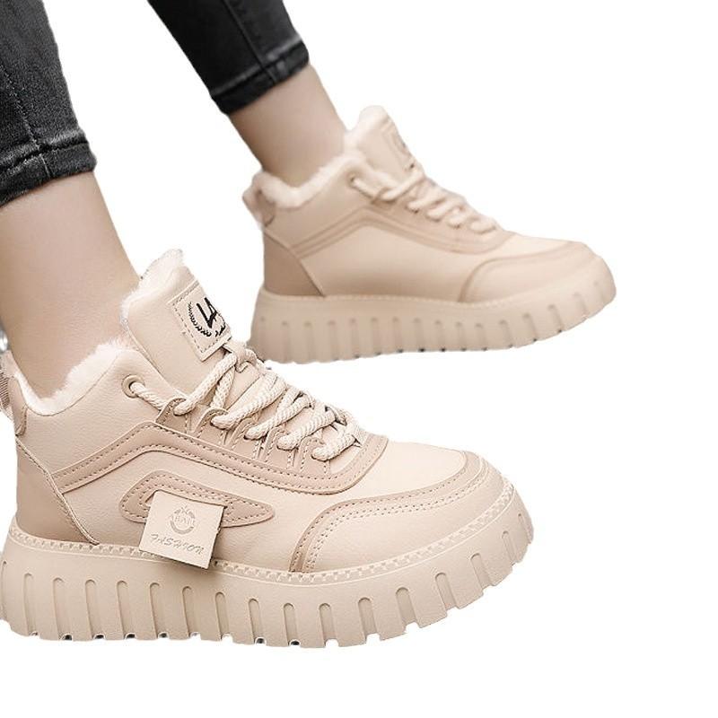 Fleece High-top Dad Shoes for Women 2025 Winter New Ins Trendy Student Casual Little White Shoes Heightened Thick-soled Korean Version
